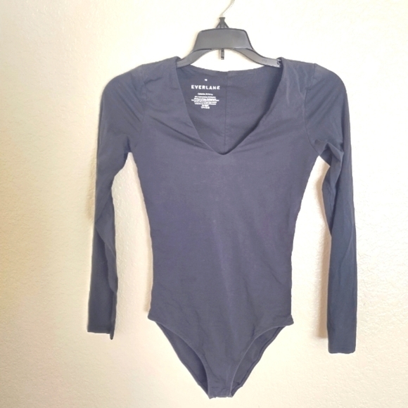 Everlane v neck long sleeve black bodysuit sz S - Picture 2 of 8